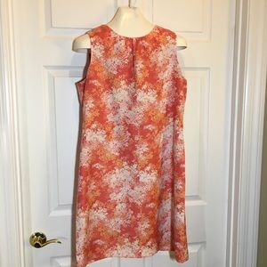 Madison Floral Coral White Print Linen Dress Sz 10
